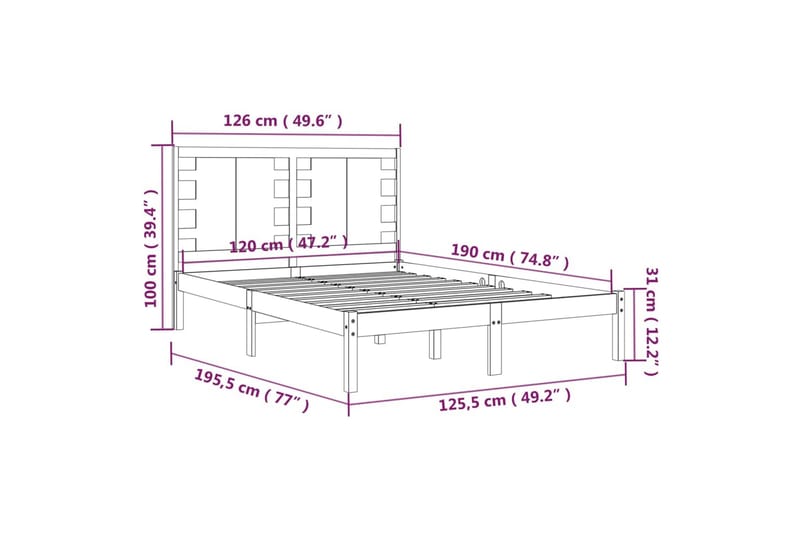 beBasic sengeramme 120x190 cm Small Double massivt træ - Brun - Møbler - Senge - Sengeramme & sengestel