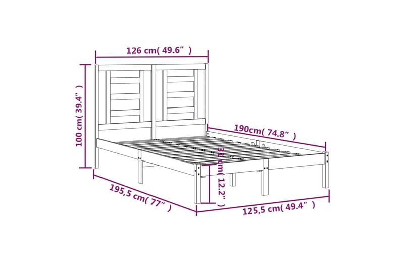 beBasic sengeramme 120x190 cm Small Double massivt træ - Brun - Møbler - Senge - Sengeramme & sengestel