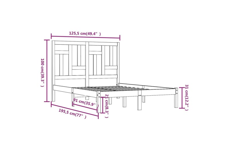 beBasic sengeramme 120x190 cm Small Double massivt træ - Brun - Møbler - Senge - Sengeramme & sengestel