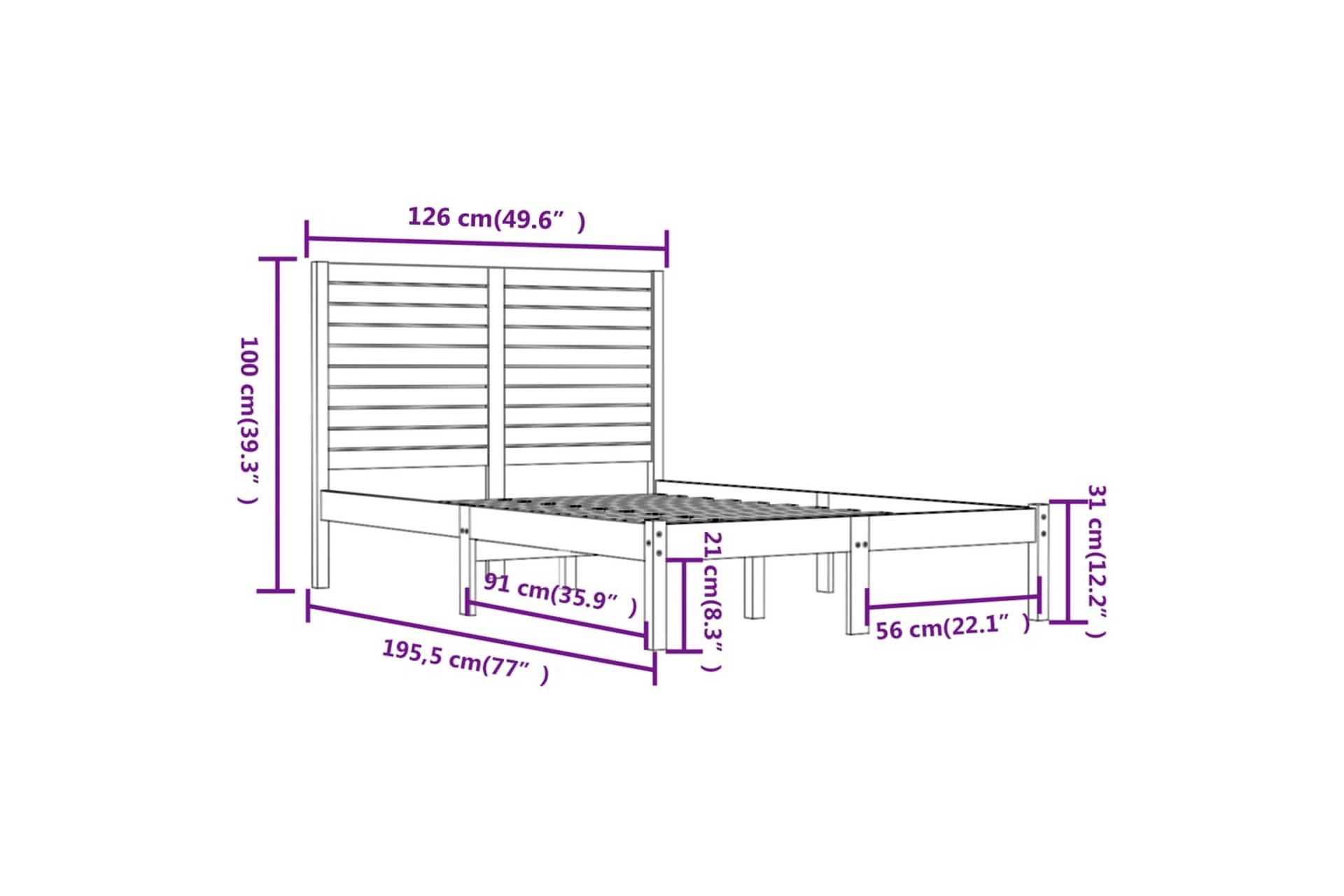 beBasic sengeramme 120x190 cm Small Double massivt træ - Brun - Møbler - Senge - Sengeramme & sengestel