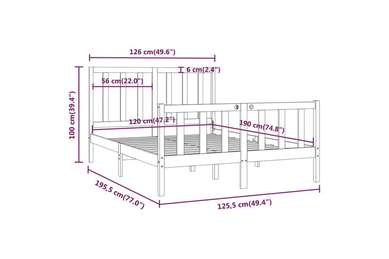beBasic sengeramme 120x190 cm Small Double massivt træ - Brun - Møbler - Senge - Sengeramme & sengestel