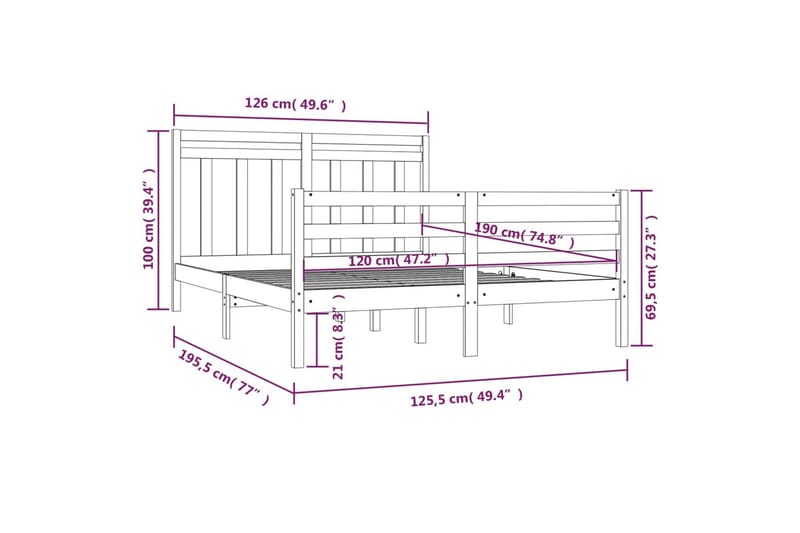 beBasic sengeramme 120x190 cm Small Double massivt træ - Brun - Sengeramme & sengestel