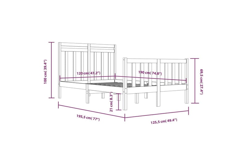 beBasic sengeramme 120x190 cm Small Double massivt træ - Brun - Møbler - Senge - Sengeramme & sengestel