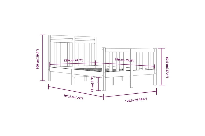 beBasic sengeramme 120x190 cm Small Double massivt træ - Brun - Sengeramme & sengestel