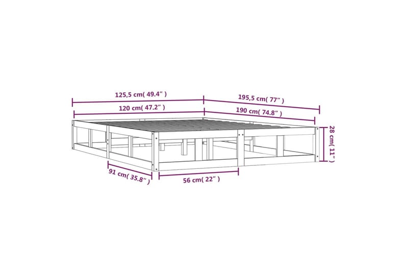 beBasic sengeramme 120x190 cm Small Double massivt træ gyldenbrun - Brun - Sengeramme & sengestel