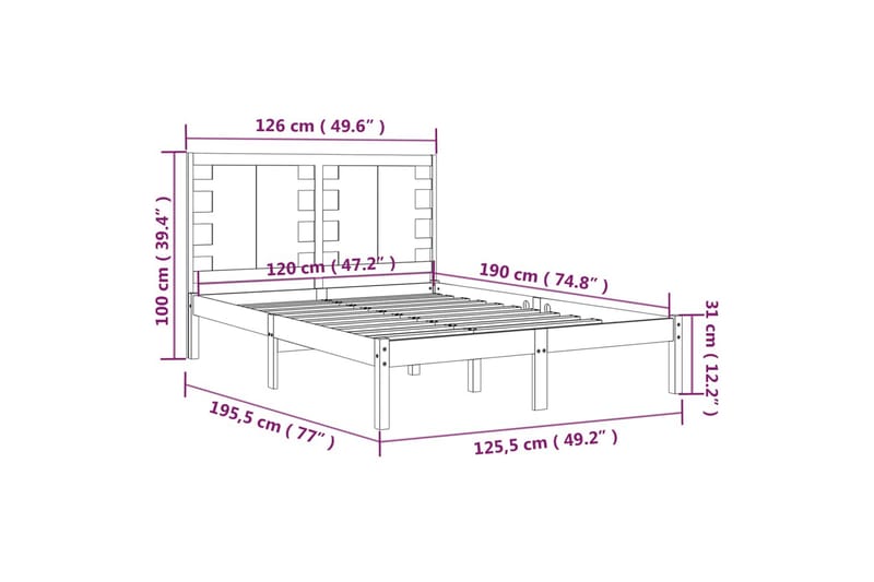 beBasic sengeramme 120x190 cm Small Double massivt træ hvid - Hvid - Møbler - Senge - Sengeramme & sengestel