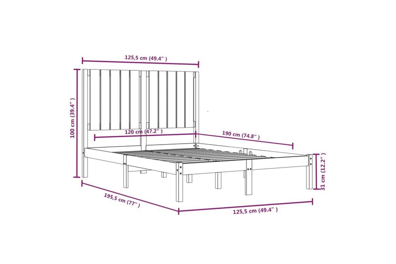 beBasic sengeramme 120x190 cm Small Double massivt træ hvid - Hvid - Sengeramme & sengestel