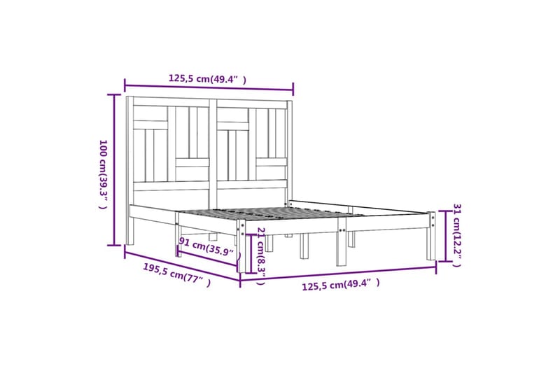 beBasic sengeramme 120x190 cm Small Double massivt træ hvid - Hvid - Sengeramme & sengestel