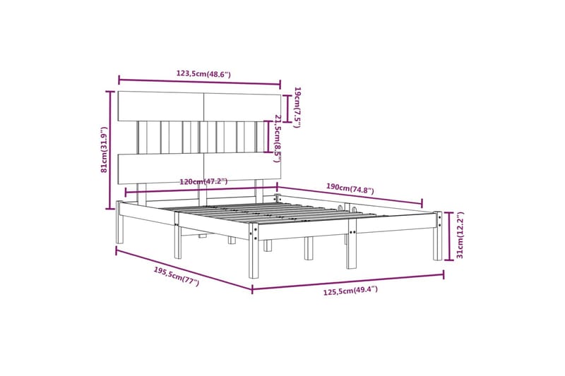 beBasic sengeramme 120x190 cm Small Double massivt træ hvid - Hvid - Sengeramme & sengestel