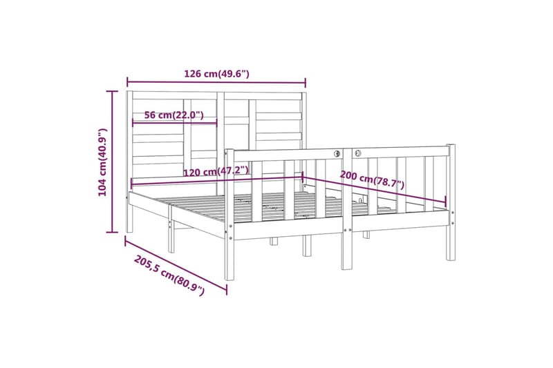 beBasic sengeramme 120x200 cm massivt fyrretræ - Brun - Sengeramme & sengestel