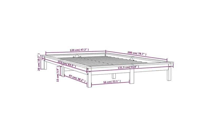 beBasic sengeramme 120x200 cm massivt fyrretræ - Brun - Møbler - Senge - Sengeramme & sengestel