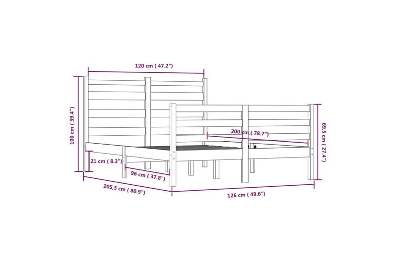beBasic sengeramme 120x200 cm massivt fyrretræ - Brun - Møbler - Senge - Sengeramme & sengestel