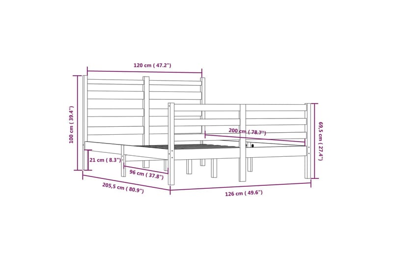 beBasic sengeramme 120x200 cm massivt fyrretræ - Brun - Sengeramme & sengestel