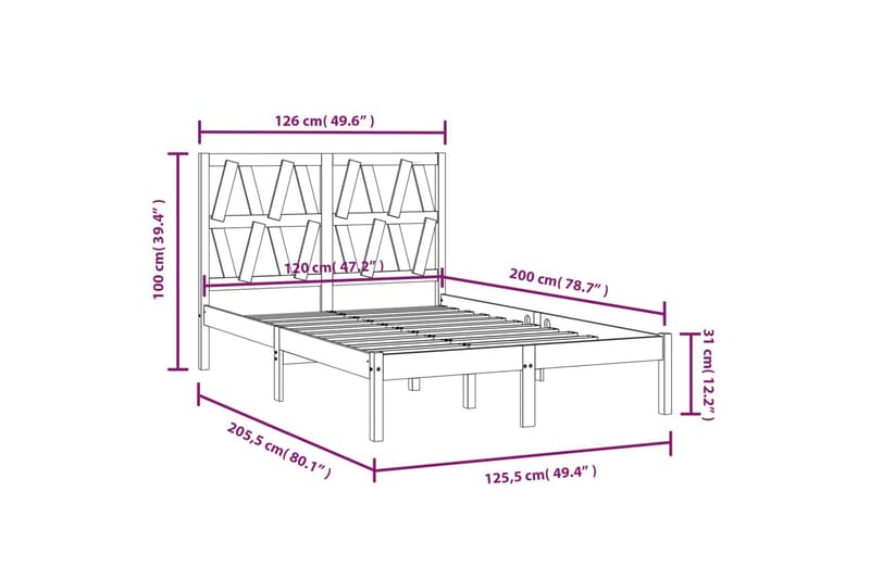 beBasic sengeramme 120x200 cm massivt fyrretræ - Brun - Sengeramme & sengestel