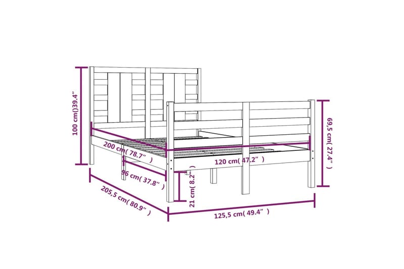 beBasic sengeramme 120x200 cm massivt fyrretræ - Brun - Sengeramme & sengestel