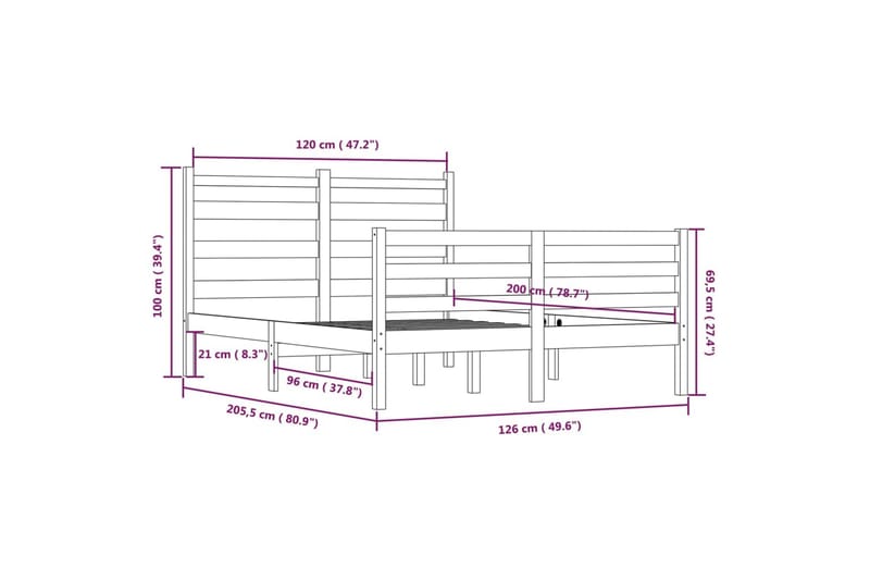 beBasic sengeramme 120x200 cm massivt fyrretræ hvid - Hvid - Sengeramme & sengestel