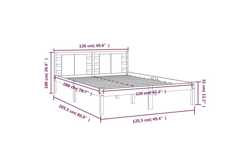 beBasic sengeramme 120x200 cm massivt fyrretræ hvid - Hvid - Sengeramme & sengestel