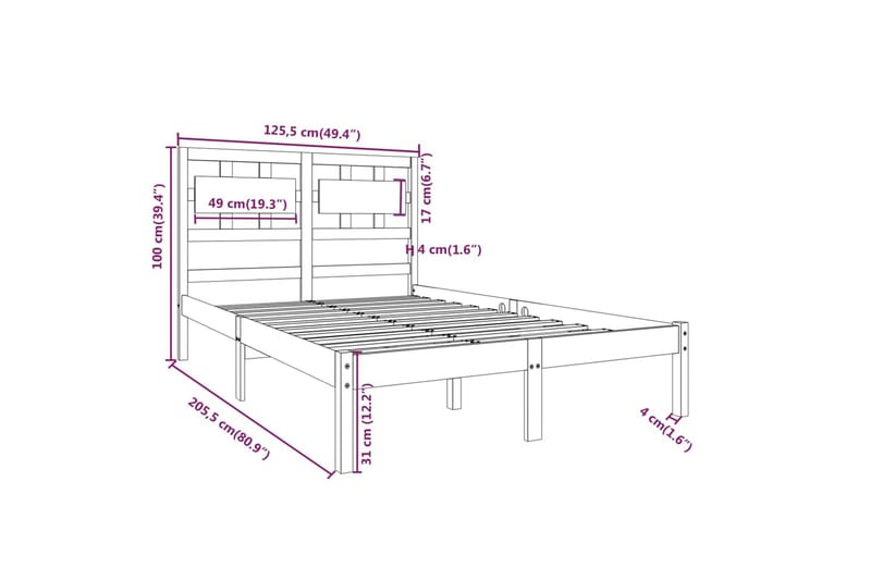 beBasic sengeramme 120x200 cm massivt træ - Brun - Sengeramme & sengestel