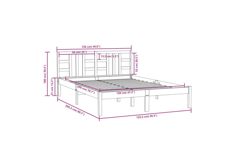beBasic sengeramme 120x200 cm massivt træ - Brun - Møbler - Senge - Sengeramme & sengestel