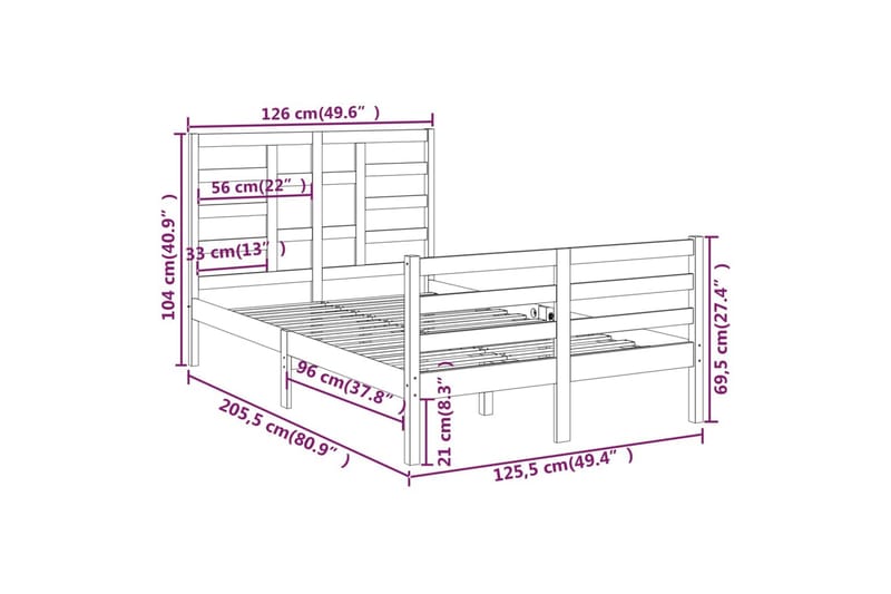 beBasic sengeramme 120x200 cm massivt træ - Brun - Sengeramme & sengestel