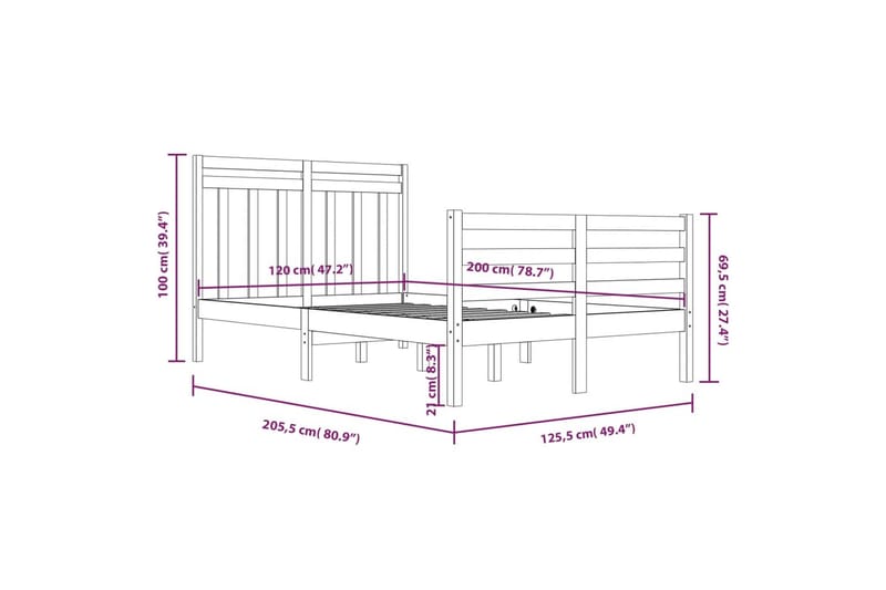 beBasic sengeramme 120x200 cm massivt træ - Brun - Møbler - Senge - Sengeramme & sengestel