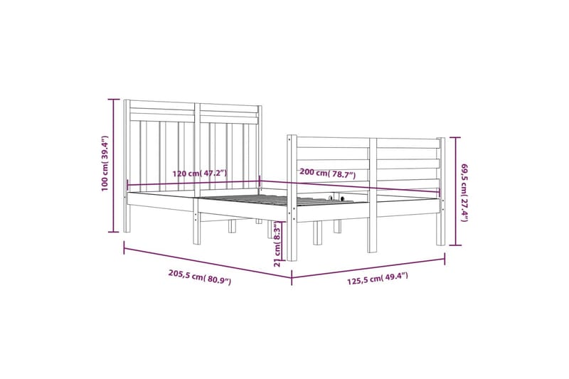 beBasic sengeramme 120x200 cm massivt træ - Brun - Sengeramme & sengestel