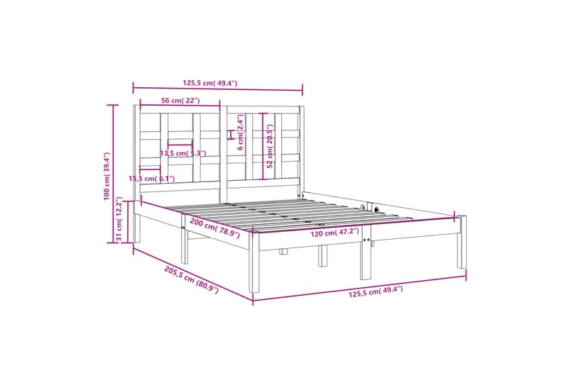 beBasic sengeramme 120x200 cm massivt træ - Brun - Møbler - Senge - Sengeramme & sengestel