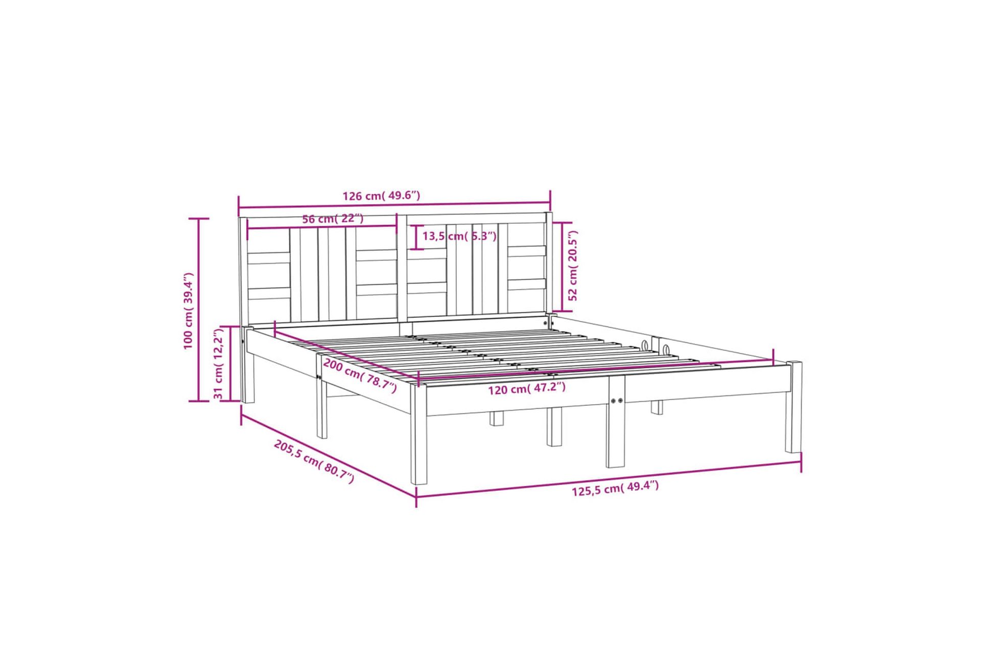 beBasic sengeramme 120x200 cm massivt træ hvid - Hvid - Møbler - Senge - Sengeramme & sengestel