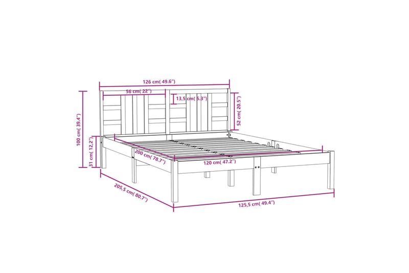 beBasic sengeramme 120x200 cm massivt træ hvid - Hvid - Sengeramme & sengestel