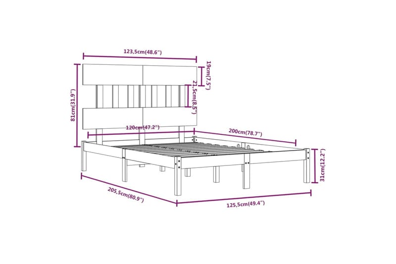 beBasic sengeramme 120x200 cm massivt træ hvid - Hvid - Sengeramme & sengestel