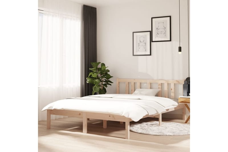 beBasic sengeramme 135x190 cm dobbelt massivt fyrretræ - Brun - Møbler - Senge - Sengeramme & sengestel