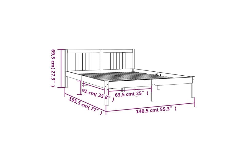 beBasic sengeramme 135x190 cm dobbelt massivt fyrretræ - Brun - Møbler - Senge - Sengeramme & sengestel