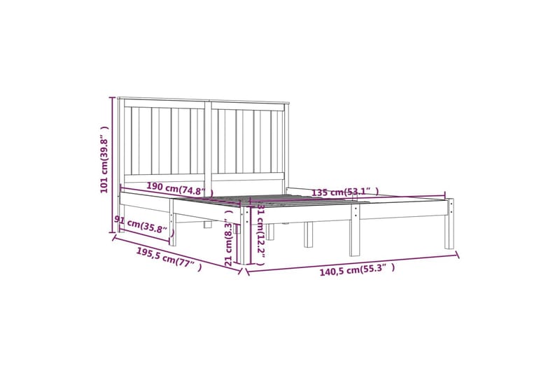 beBasic sengeramme 135x190 cm dobbelt massivt fyrretræ - Brun - Sengeramme & sengestel