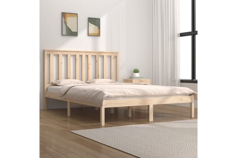 beBasic sengeramme 135x190 cm dobbelt massivt fyrretræ - Brun - Sengeramme & sengestel