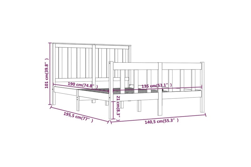 beBasic sengeramme 135x190 cm dobbelt massivt fyrretræ - Brun - Møbler - Senge - Sengeramme & sengestel