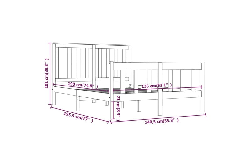 beBasic sengeramme 135x190 cm dobbelt massivt fyrretræ - Brun - Sengeramme & sengestel