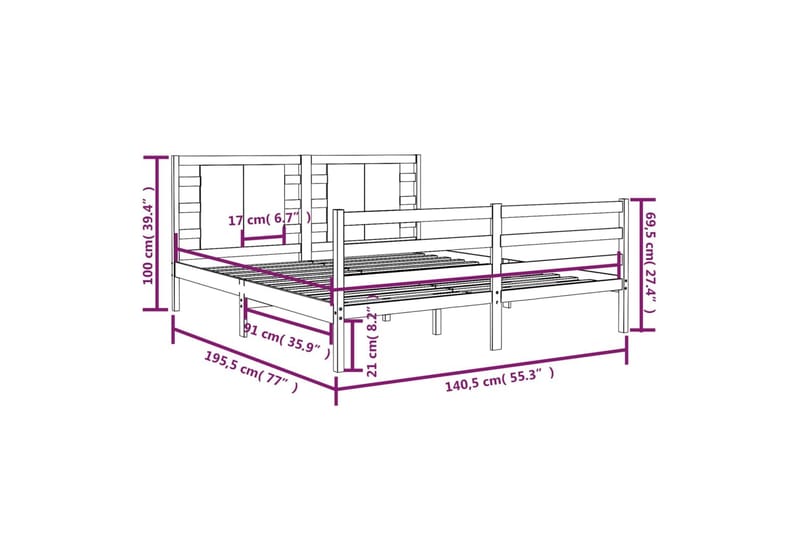 beBasic sengeramme 135x190 cm dobbelt massivt fyrretræ - Brun - Sengeramme & sengestel