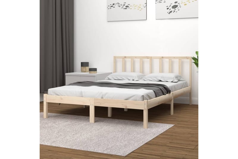 beBasic sengeramme 135x190 cm dobbelt massivt fyrretræ - Brun - Sengeramme & sengestel