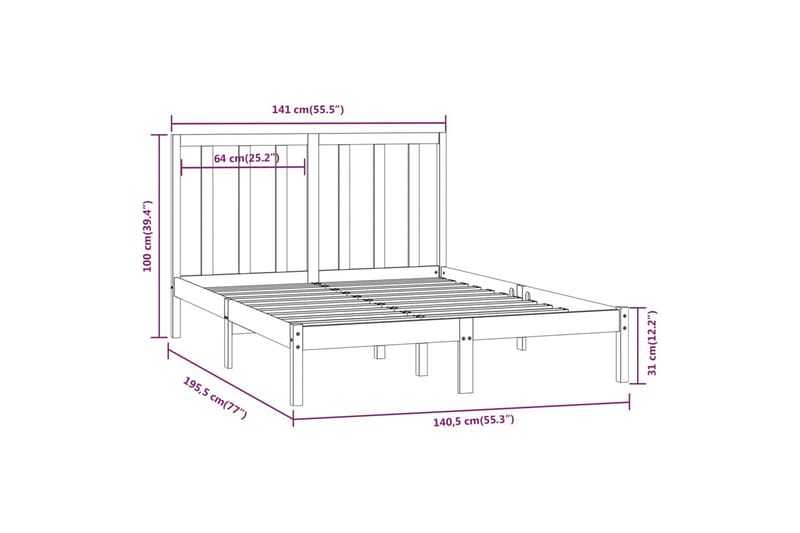 beBasic sengeramme 135x190 cm dobbelt massivt fyrretræ - Brun - Sengeramme & sengestel