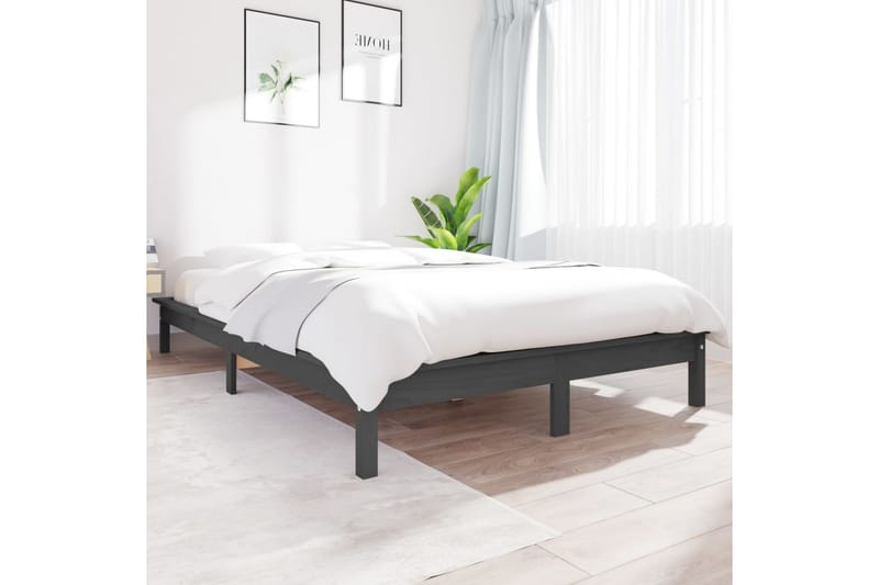 beBasic sengeramme 135x190 cm dobbelt massivt fyrretræ grå - GrÃ¥ - Møbler - Senge - Sengeramme & sengestel