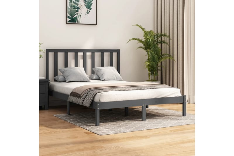 beBasic sengeramme 135x190 cm dobbelt massivt fyrretræ grå - GrÃ¥ - Møbler - Senge - Sengeramme & sengestel