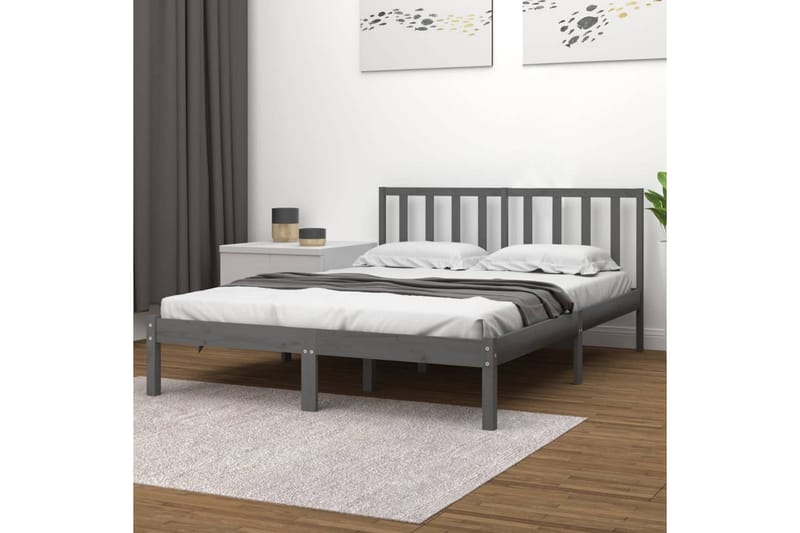 beBasic sengeramme 135x190 cm dobbelt massivt fyrretræ grå - GrÃ¥ - Møbler - Senge - Sengeramme & sengestel