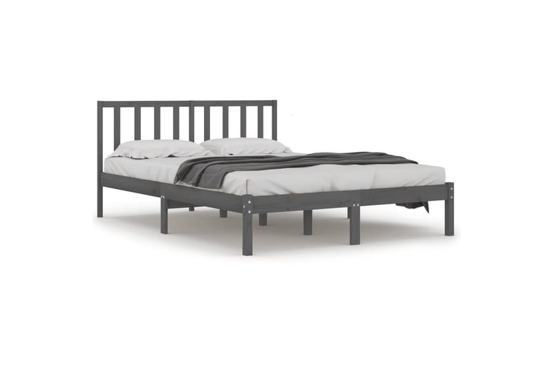 beBasic sengeramme 135x190 cm dobbelt massivt fyrretræ grå - GrÃ¥ - Møbler - Senge - Sengeramme & sengestel