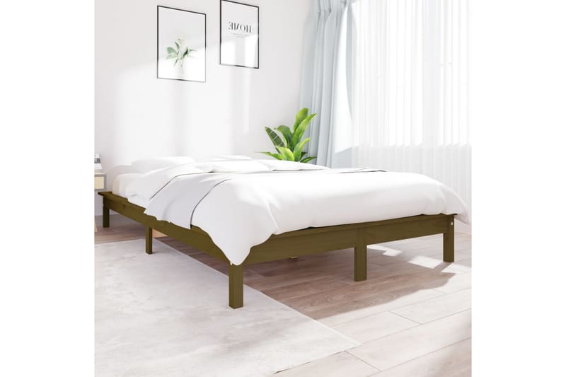 beBasic sengeramme 135x190 cm dobbelt massivt fyrretræ gyldenbrun - Brun - Møbler - Senge - Sengeramme & sengestel