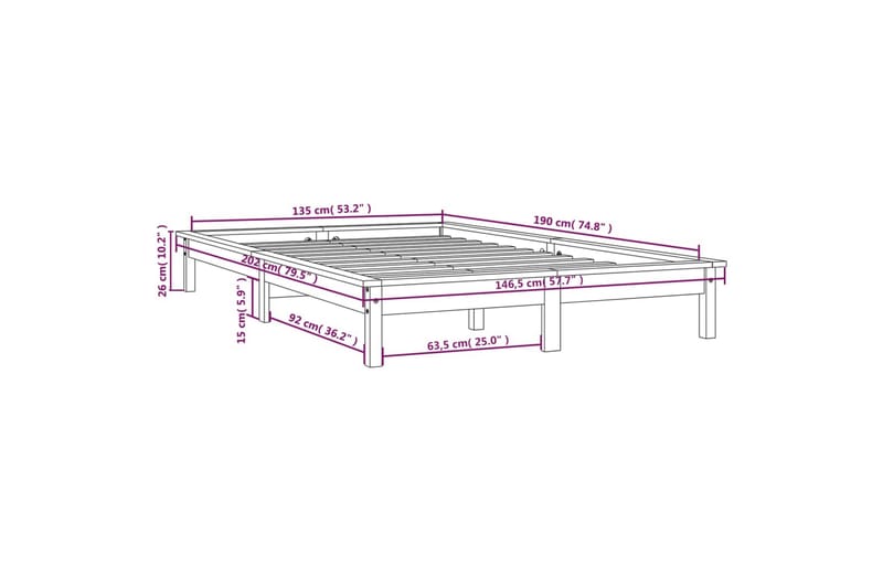 beBasic sengeramme 135x190 cm dobbelt massivt fyrretræ sort - Sort - Møbler - Senge - Sengeramme & sengestel
