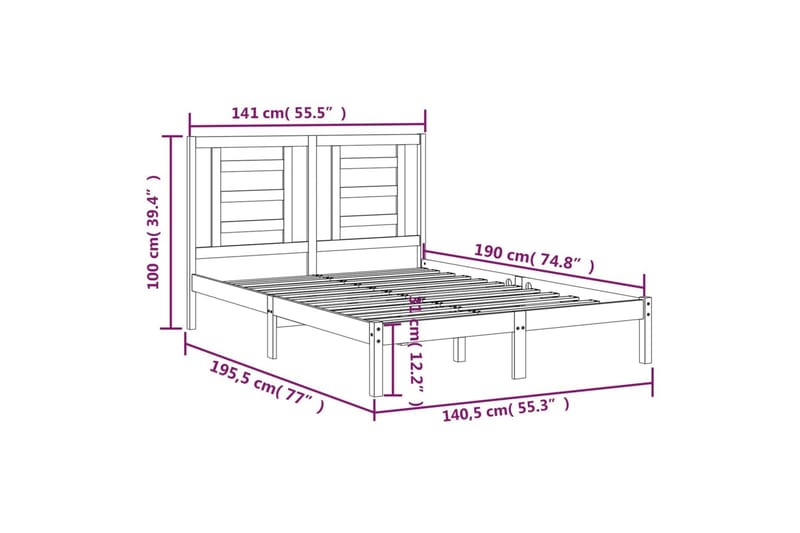 beBasic sengeramme 135x190 cm dobbelt massivt fyrretræ sort - Sort - Sengeramme & sengestel