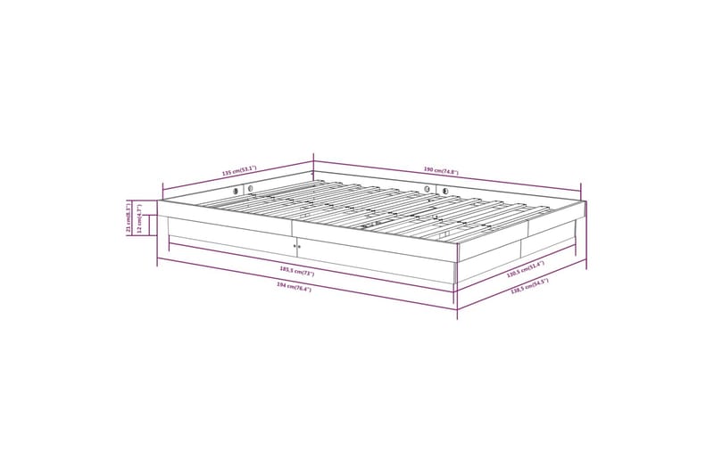 beBasic sengeramme 135x190 cm dobbelt massivt træ - Brun - Sengeramme & sengestel