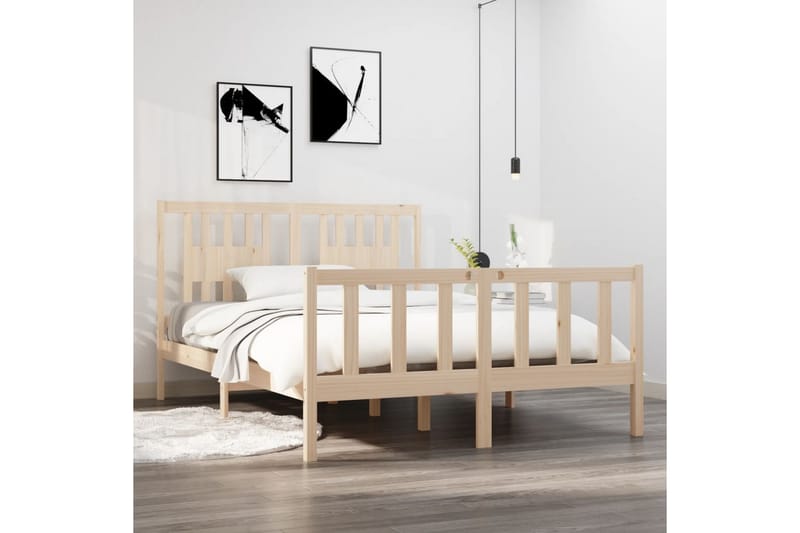 beBasic sengeramme 135x190 cm dobbelt massivt træ - Brun - Møbler - Senge - Sengeramme & sengestel