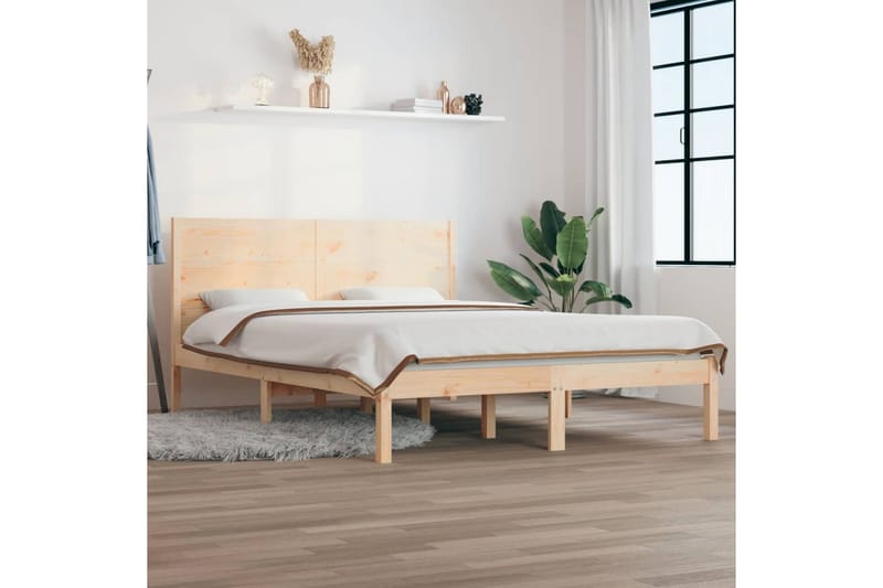 beBasic sengeramme 135x190 cm dobbelt massivt træ - Brun - Sengeramme & sengestel