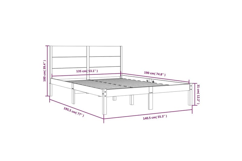 beBasic sengeramme 135x190 cm dobbelt massivt træ - Brun - Møbler - Senge - Sengeramme & sengestel